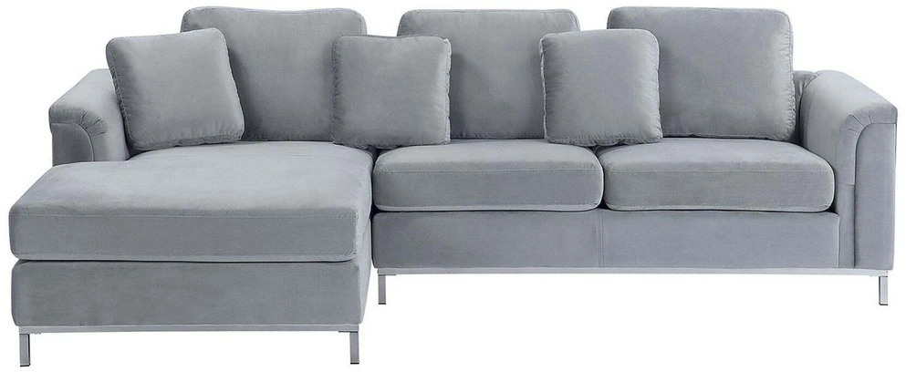 Beliani 4 vietų kampinė sofa OSLO, veliūras, pilka, dešininė