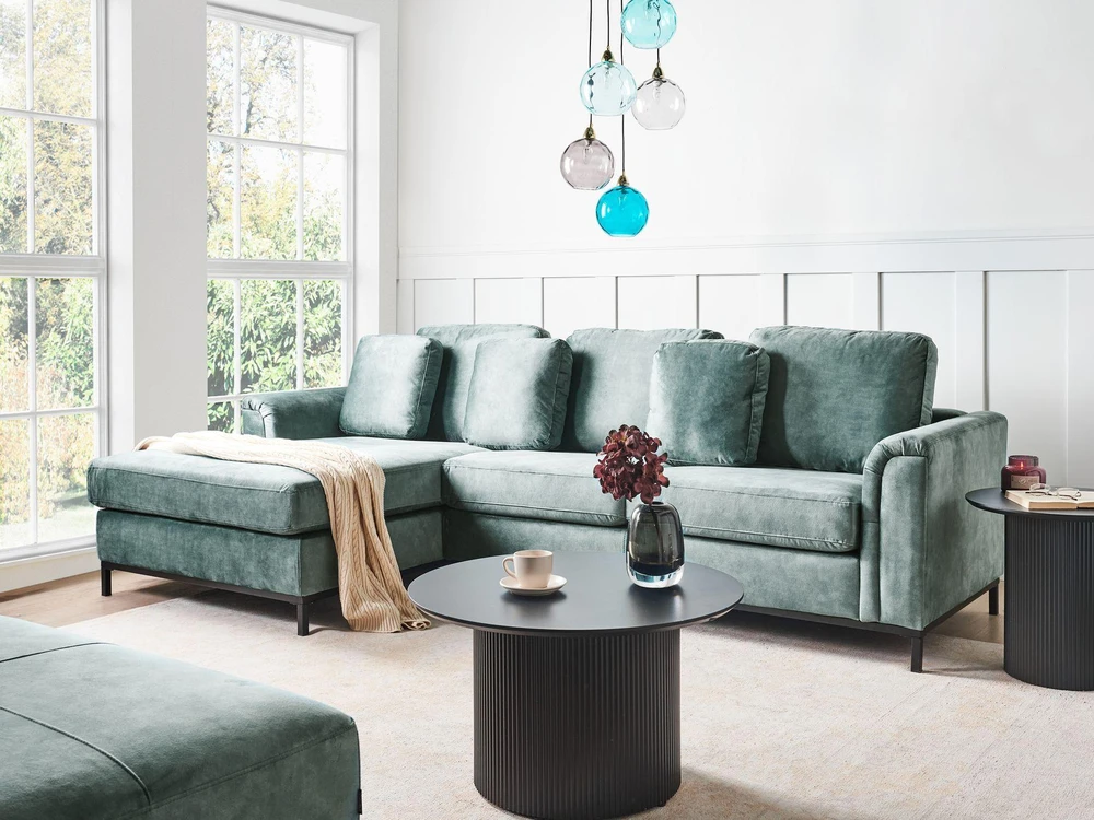 Beliani 4 vietų kampinė sofa OSLO, veliūrinė, žydra, dešininė