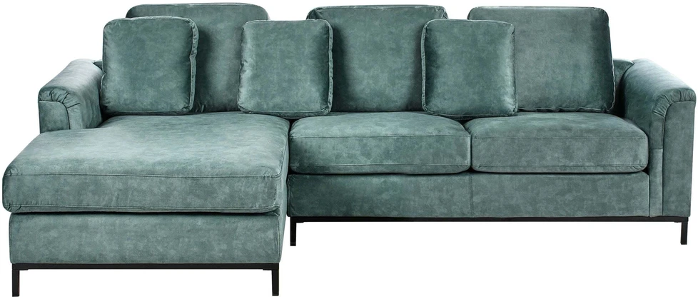 Beliani 4 vietų kampinė sofa OSLO, veliūrinė, žydra, dešininė