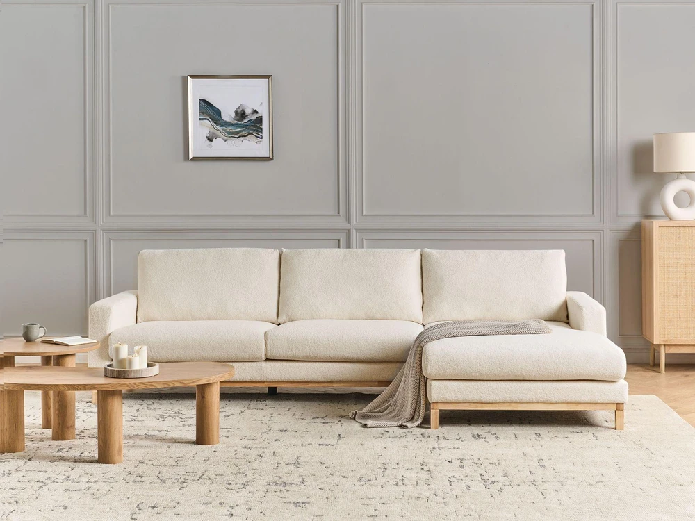 Beliani 4 vietų kampinė sofa SIGGARD, boucle, balta, kairinė