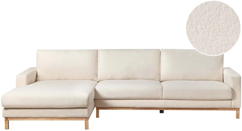 Beliani 4 vietų kampinė sofa SIGGARD Boucle balta, dešininė
