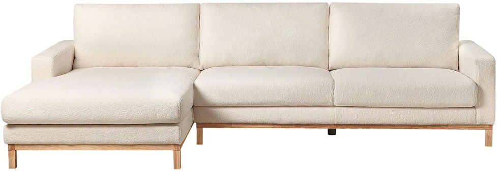 Beliani 4 vietų kampinė sofa SIGGARD Boucle balta, dešininė