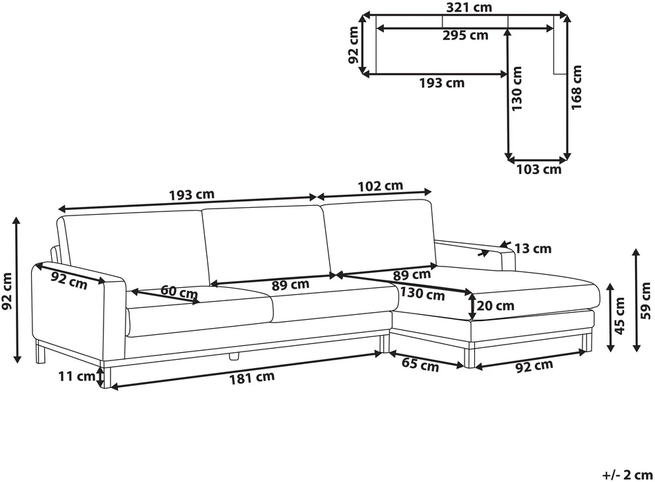 Beliani 4 vietų kampinė sofa SIGGARD, smėlio spalvos, kairinė