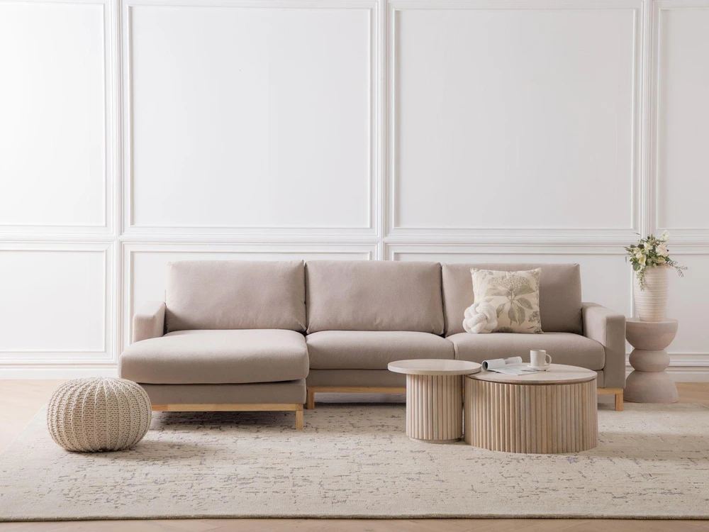 Beliani 4 vietų kampinė sofa SIGGARD smėlio ir pilkos spalvos, dešininė