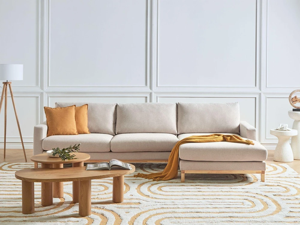 Beliani 4 vietų kampinė sofa SIGGARD, smėlio spalvos, kairinė