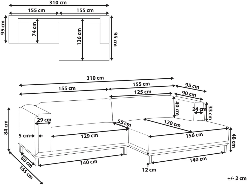 Beliani 4 vietų kampinė sofa VENG Boucle, balkšva, kairinė