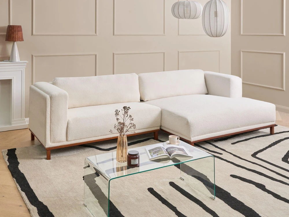 Beliani 4 vietų kampinė sofa VENG Boucle, balkšva, kairinė
