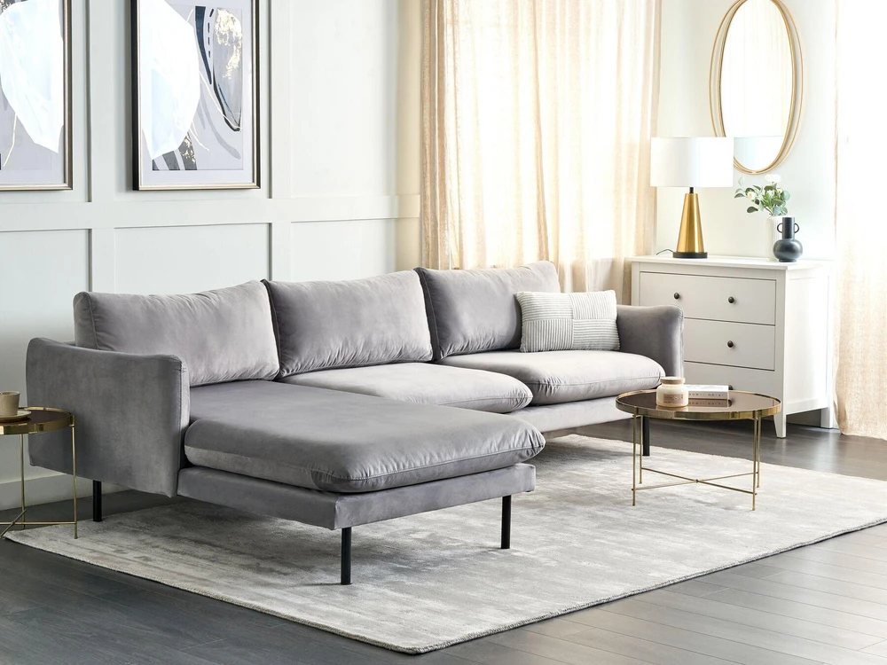 Beliani 4 vietų kampinė sofa VINTERBRO, veliūrinė, pilka, dešininė