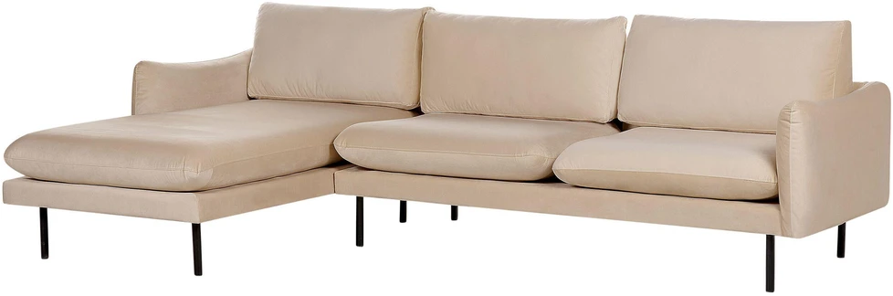 Beliani 4 vietų kampinė sofa VINTERBRO, veliūras, smėlinė, dešininė