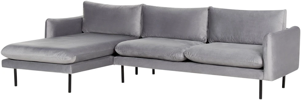 Beliani 4 vietų kampinė sofa VINTERBRO, veliūrinė, pilka, dešininė