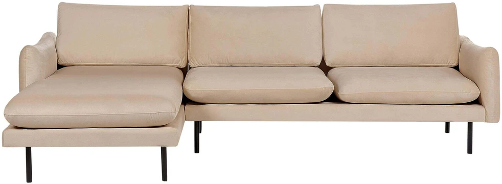 Beliani 4 vietų kampinė sofa VINTERBRO, veliūras, smėlinė, dešininė
