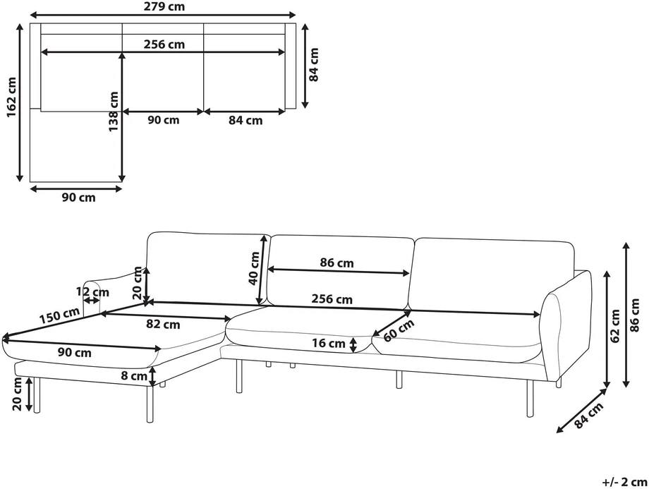 Beliani 4 vietų kampinė sofa VINTERBRO šviesiai žalia, dešininė