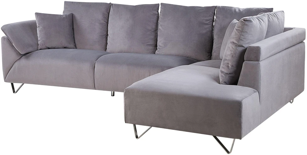 Beliani 4 vietų L formos sofa LUNNER, pilkos spalvos velvetas, kairinė