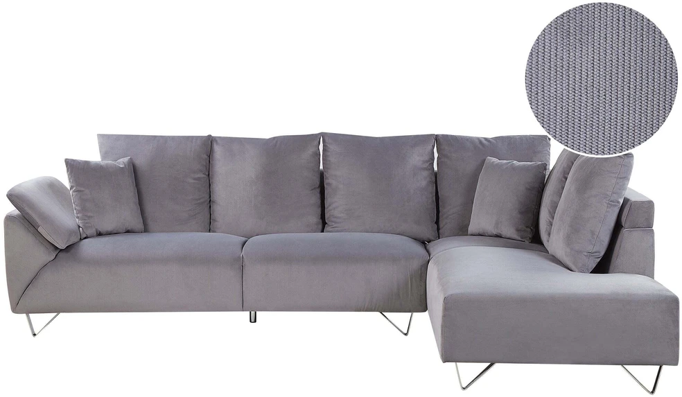 Beliani 4 vietų L formos sofa LUNNER, pilkos spalvos velvetas, kairinė