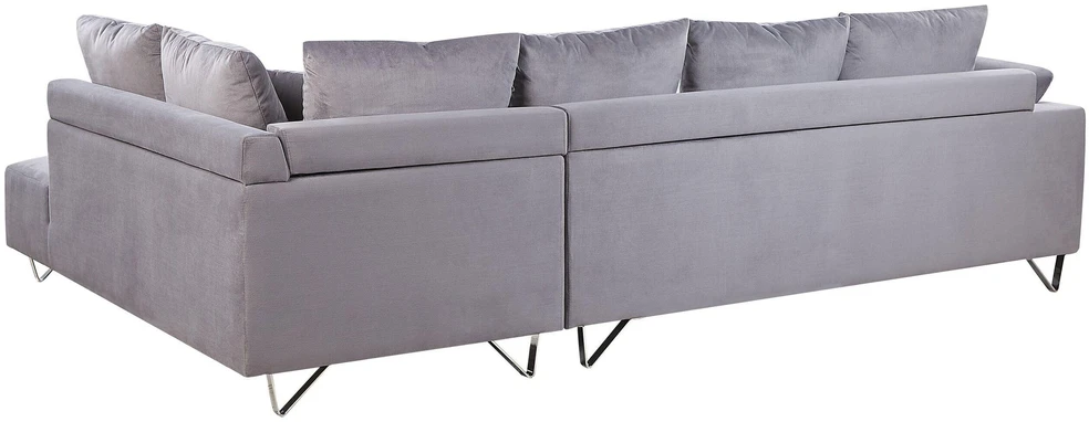 Beliani 4 vietų L formos sofa LUNNER, pilkos spalvos velvetas, kairinė