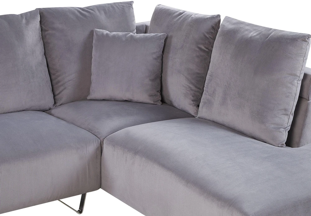 Beliani 4 vietų L formos sofa LUNNER, pilkos spalvos velvetas, kairinė