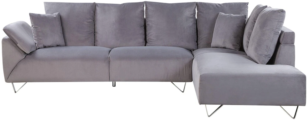 Beliani 4 vietų L formos sofa LUNNER, pilkos spalvos velvetas, kairinė