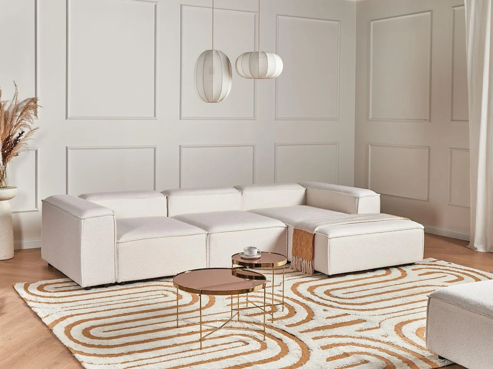 Beliani 4 vietų modulinė kampinė sofa ARDAL Boucle, balkšva, kairinė