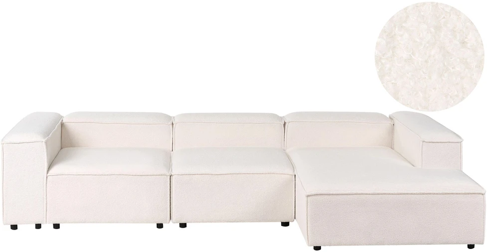 Beliani 4 vietų modulinė kampinė sofa ARDAL Boucle, balkšva, kairinė