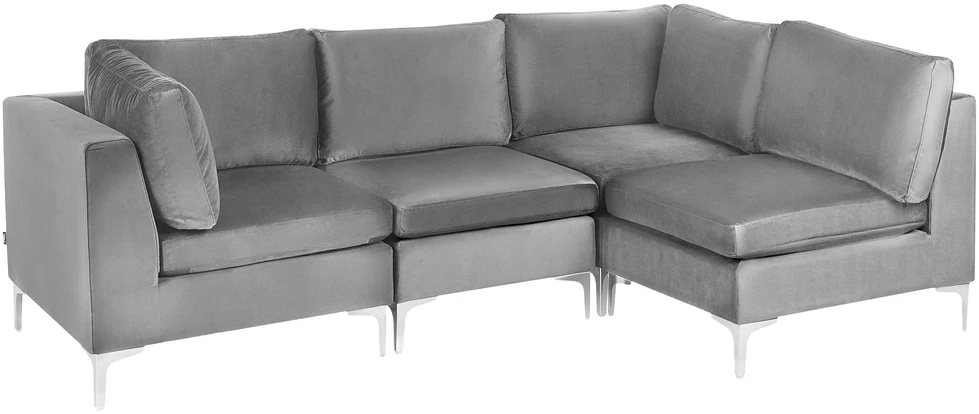 Beliani 4 vietų modulinė kampinė sofa EVJA, kairinė, pilkas veliūras