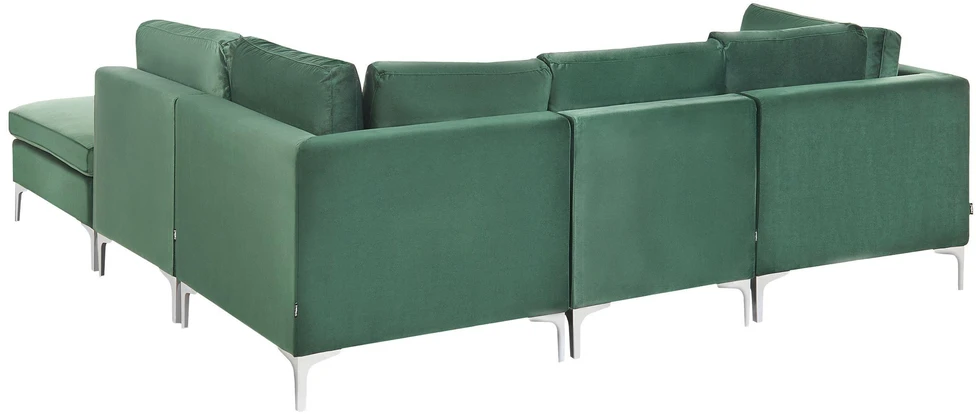 Beliani 4 vietų modulinė kampinė sofa EVJA kairinė, žalias veliūras su otomanu