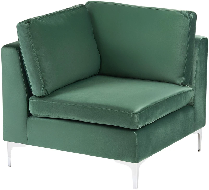 Beliani 4 vietų modulinė kampinė sofa EVJA kairinė, žalias veliūras su otomanu