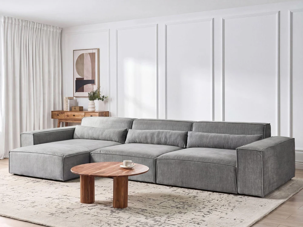 Beliani 4 vietų modulinė kampinė sofa HELLNAR dešininė, pilka