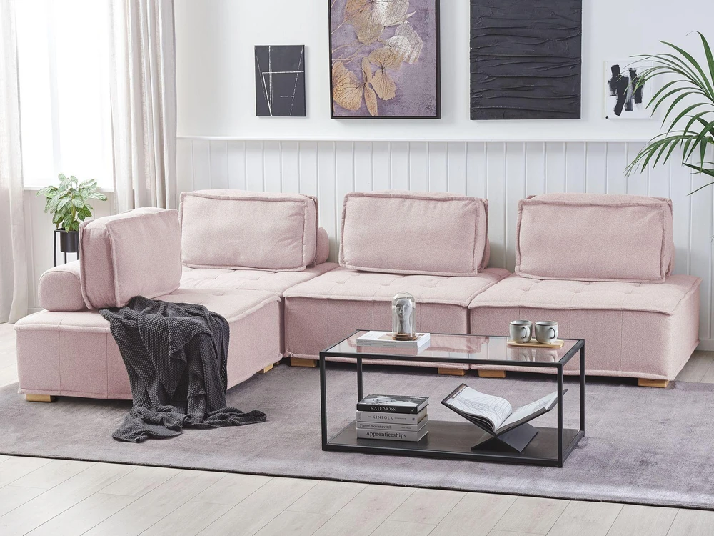 Beliani 4 vietų modulinė kampinė sofa TIBRO dešininė rožinė
