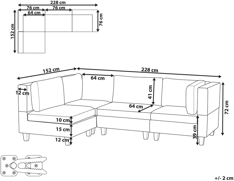 Beliani 4 vietų modulinė kampinė sofa UNSTAD dešininė, tamsiai žalia