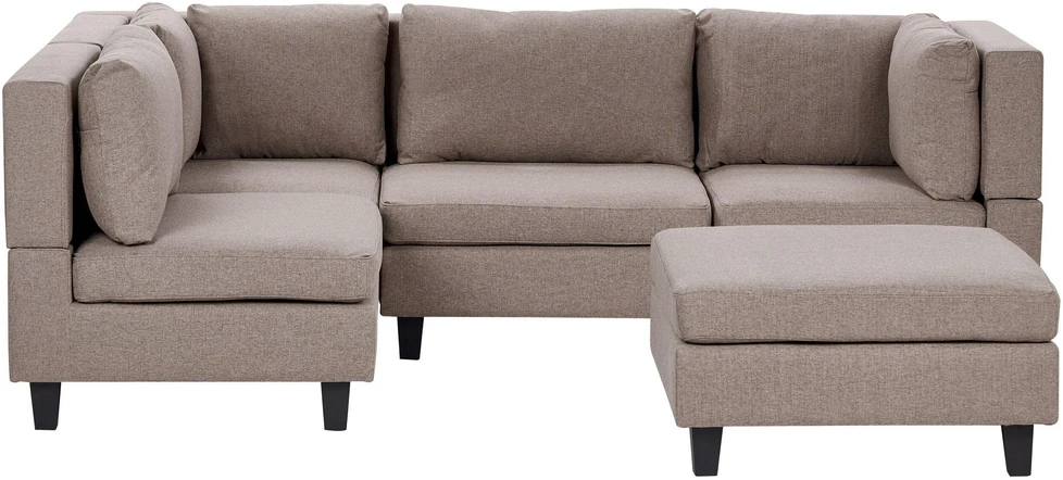 Beliani 4 vietų modulinė kampinė sofa UNSTAD dešininė, ruda su otomanu