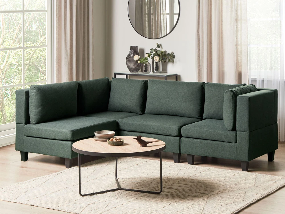 Beliani 4 vietų modulinė kampinė sofa UNSTAD dešininė, tamsiai žalia
