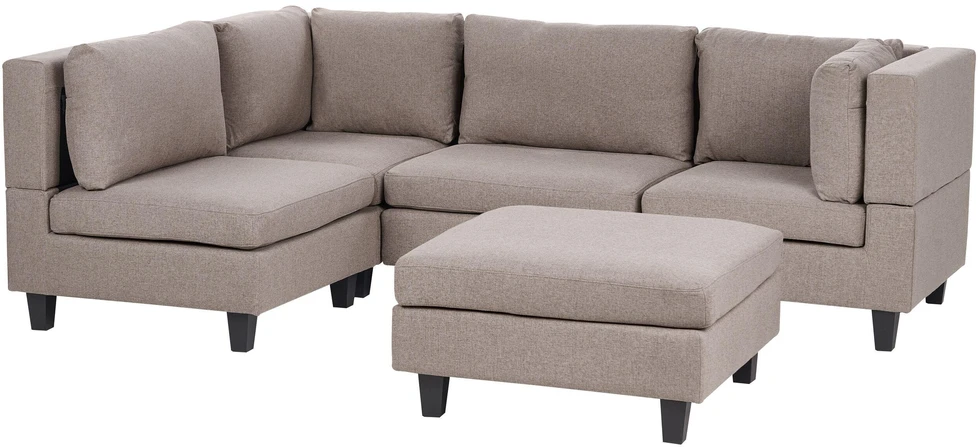 Beliani 4 vietų modulinė kampinė sofa UNSTAD dešininė, ruda su otomanu