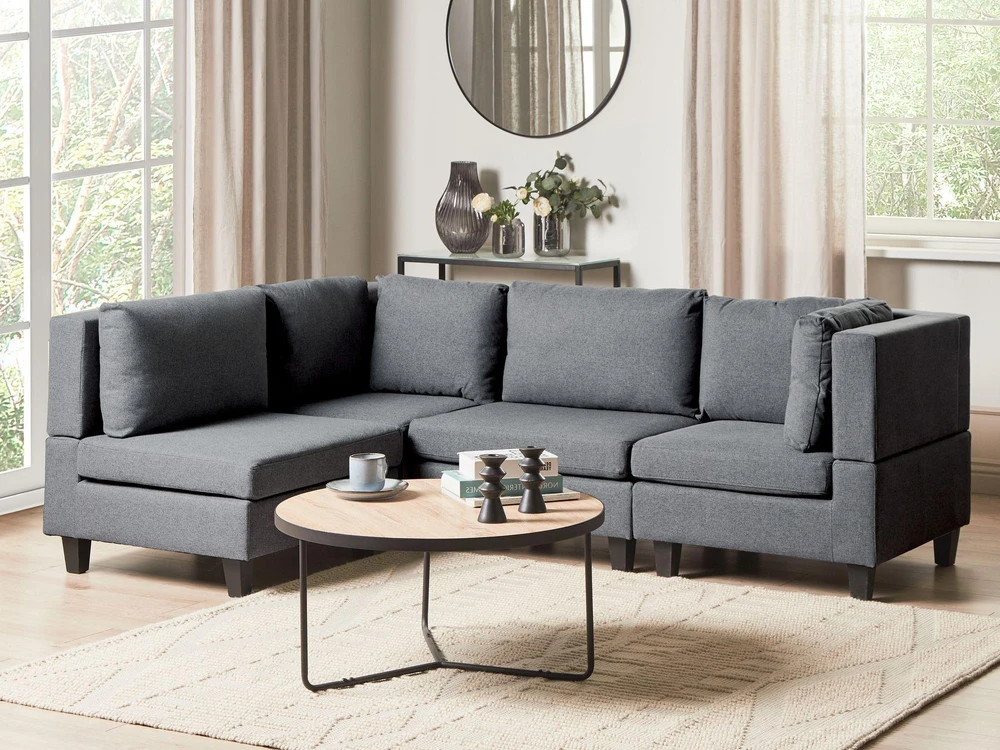 Beliani 4 vietų modulinė kampinė sofa UNSTAD Dešininė Tamsiai pilka