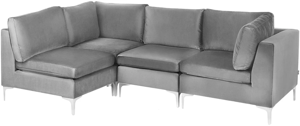 Beliani 4 vietų modulinė sofa EVJA dešininė pilka veliūrinė