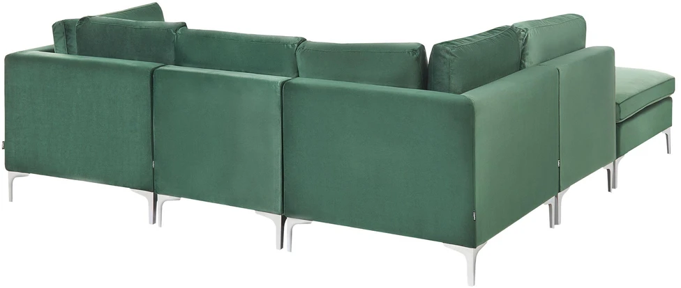 Beliani 4 vietų modulinė sofa EVJA, dešininė, žalia veliūrinė, su otomane