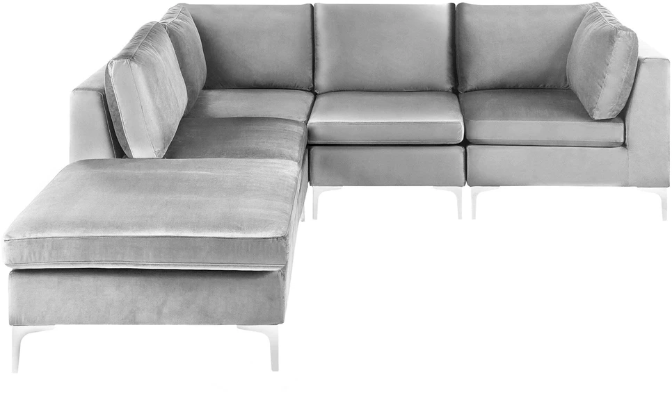 Beliani 4 vietų modulinė sofa EVJA, dešininė, pilka, veliūrinė, su otomane