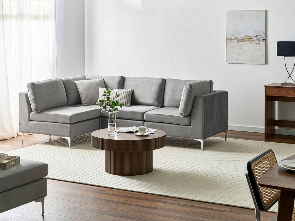 Beliani 4 vietų modulinė sofa EVJA dešininė pilka veliūrinė