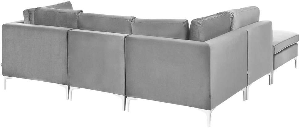Beliani 4 vietų modulinė sofa EVJA, dešininė, pilka, veliūrinė, su otomane