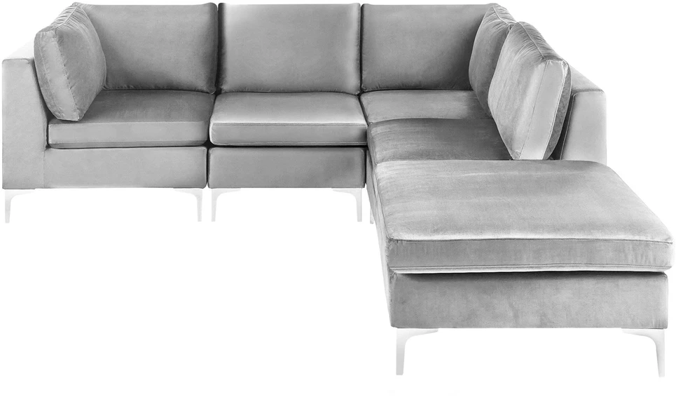 Beliani 4 vietų modulinė sofa EVJA, kairinė, pilkas veliūras su otomane