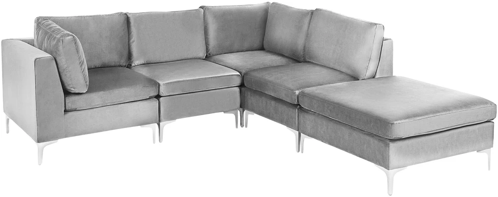Beliani 4 vietų modulinė sofa EVJA, kairinė, pilkas veliūras su otomane
