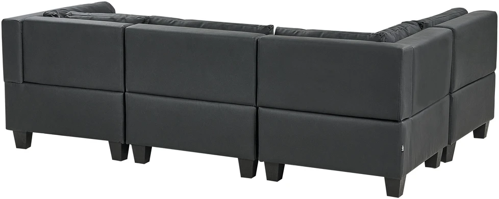 Beliani 4 vietų modulinė sofa UNSTAD Dešininė Juoda ekologiška oda