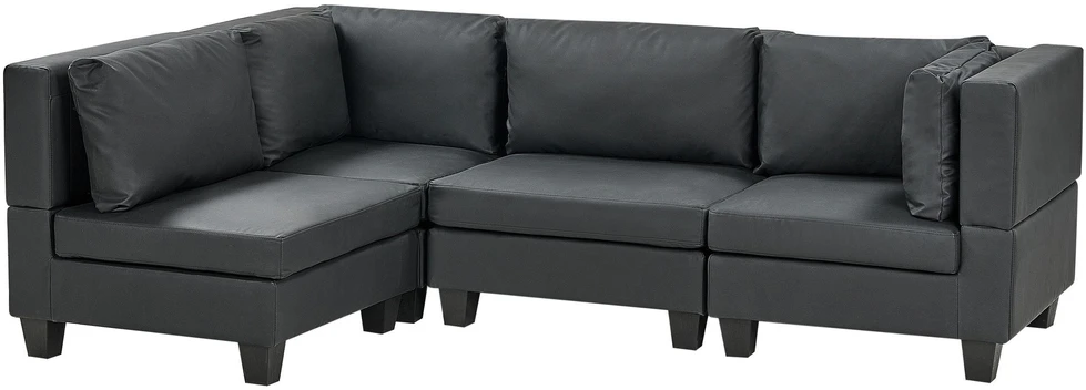 Beliani 4 vietų modulinė sofa UNSTAD Dešininė Juoda ekologiška oda