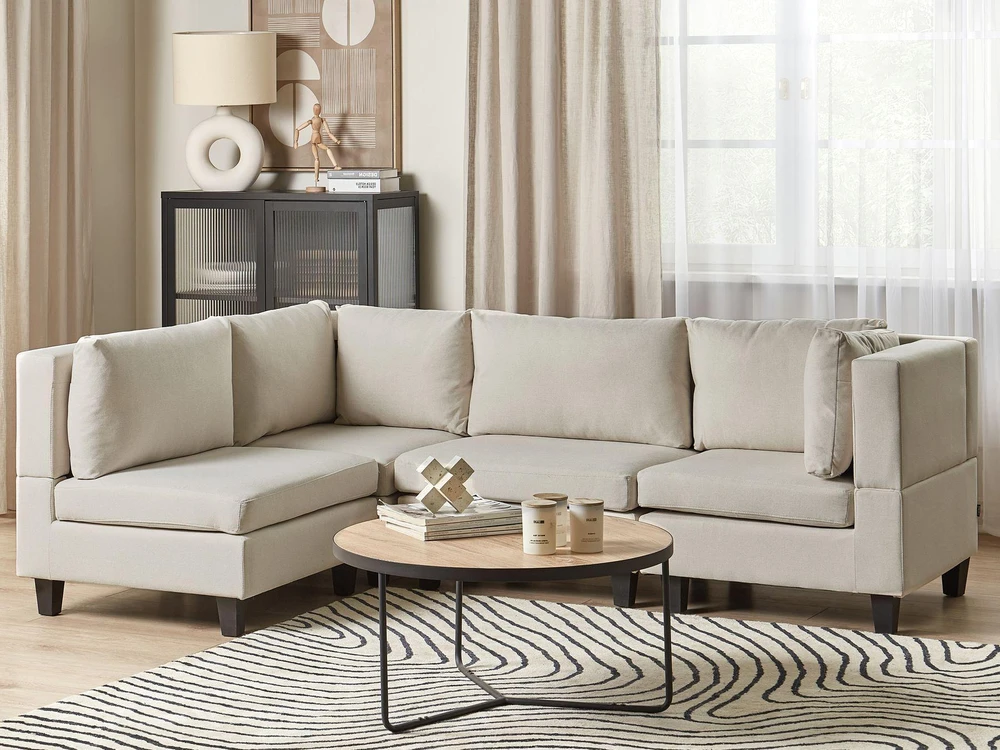 Beliani 4 vietų modulinė sofa UNSTAD Dešininė Šviesiai smėlio spalvos