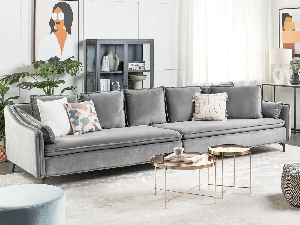 Beliani 4 vietų sofa AURE Velūras, šviesiai pilka