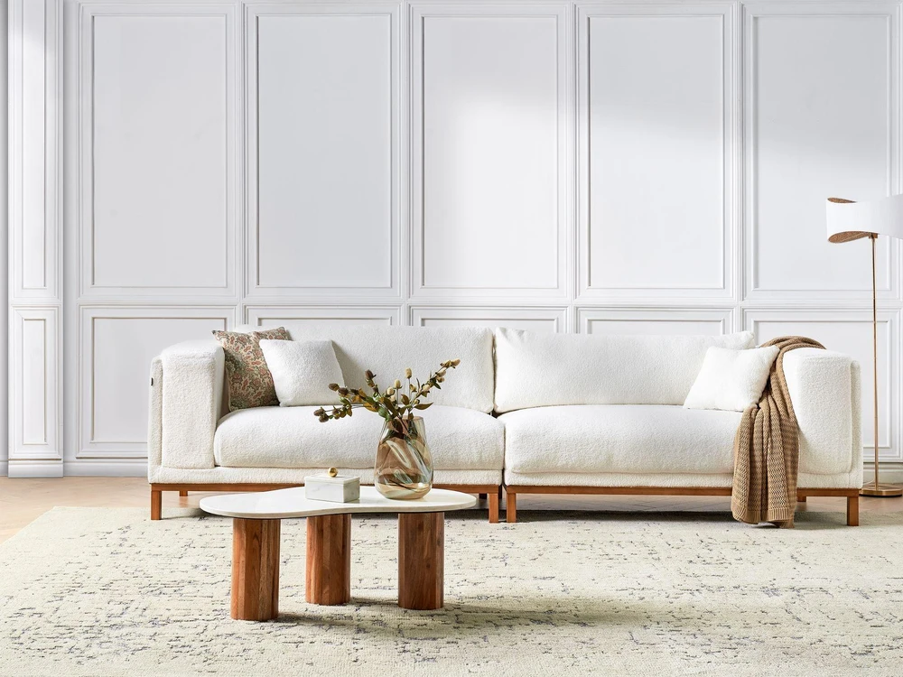 Beliani 4 vietų sofa VENG Boucle, kreminė balta