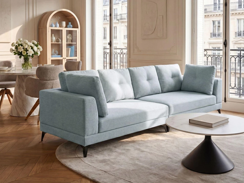 Beliani 4 vietų sofa YURI sintetinio lino audinys, melsva