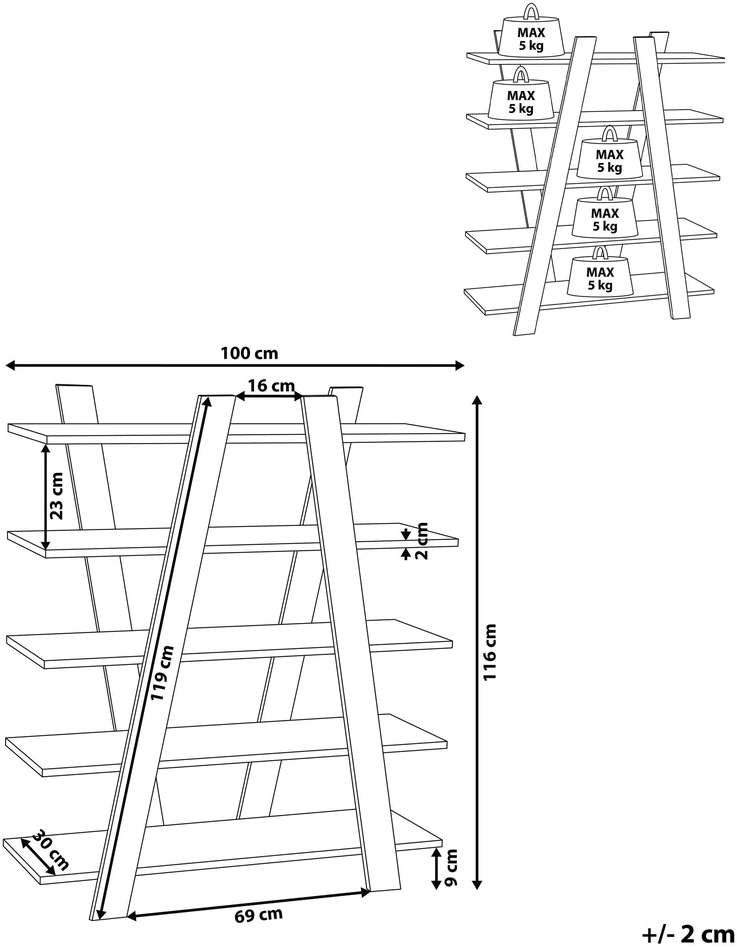Beliani 5 lentynų knygų stovas ESCALANTE 116 cm tamsiai rudas
