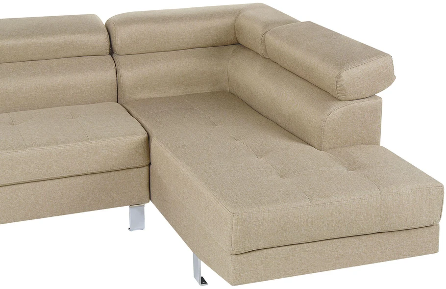 Beliani 5-vietė kampinė sofa NORREA, šviesiai smėlio spalvos, kairinė