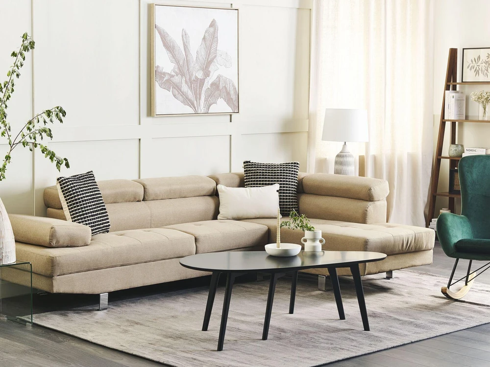 Beliani 5-vietė kampinė sofa NORREA, šviesiai smėlio spalvos, kairinė