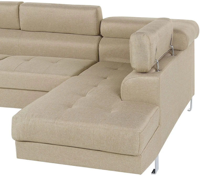 Beliani 5-vietė kampinė sofa NORREA, šviesiai smėlio spalvos, kairinė